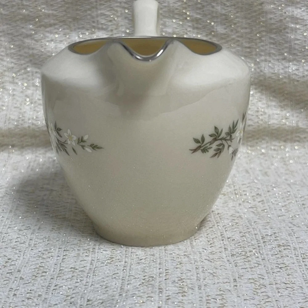 Lennox‎ Brookdale Creamer Silver Rim White and Green Floral Design